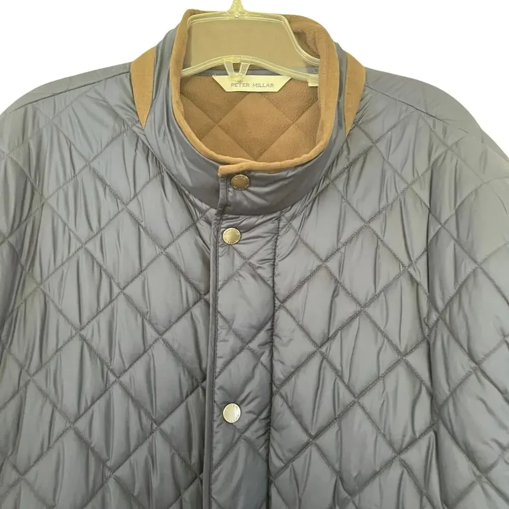 Peter Millar Suffolk Quilted Travel Coat XXL Navy Suede Trim Quiet Luxury